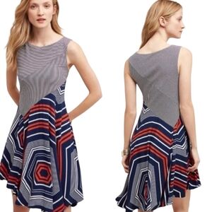 Maeve Blue Striped Sleeveless Graphic Fit & Flare Dress Size Small